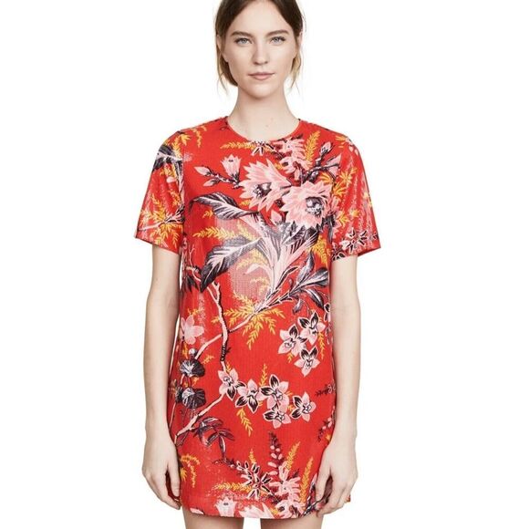 Diane Von Furstenberg DVF Dress 6 Sequin Fluid Floral Mini Red - Picture 1 of 7